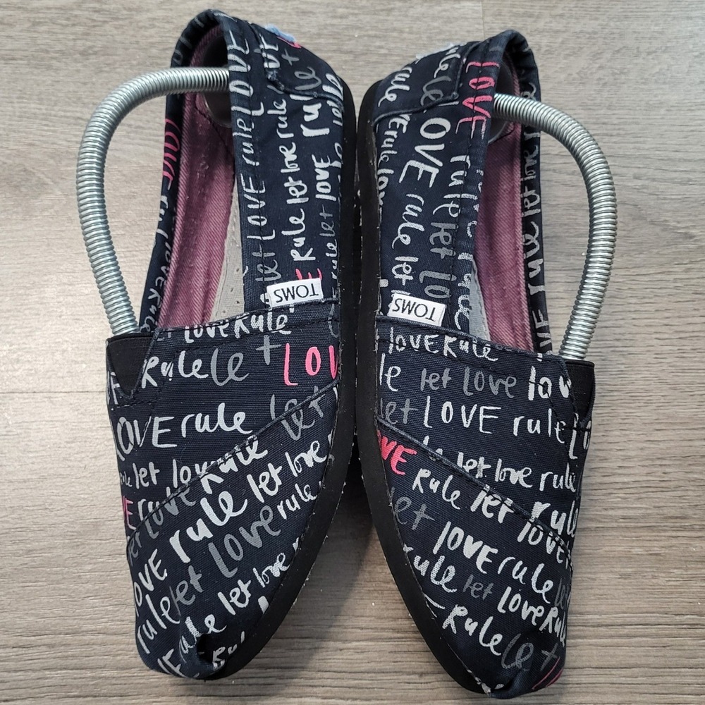TOMS Womens Alpargata Love Rule Script Canvas Slip On Flats Navy Pink 7.5 Casual